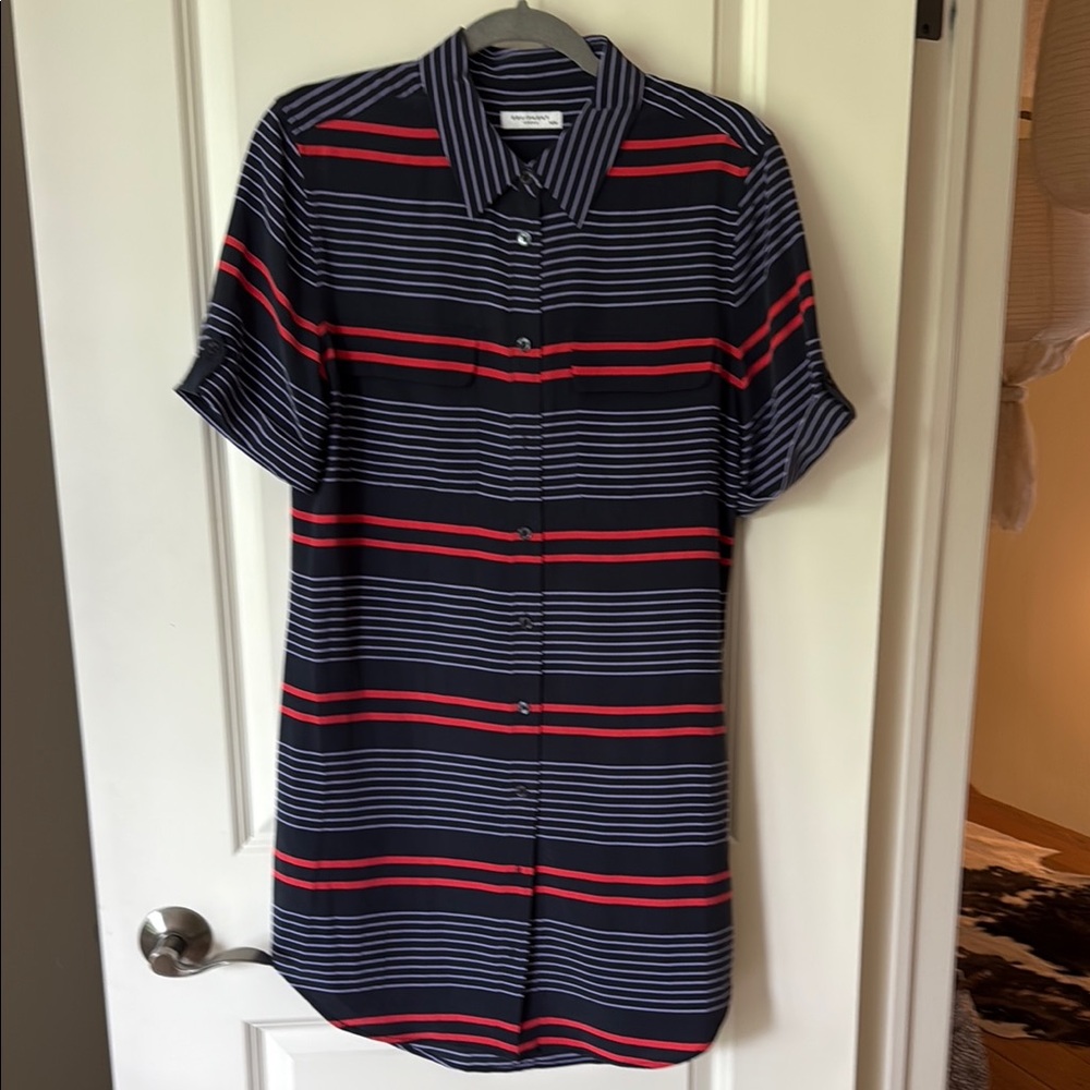 Equipment Navy and Red stripped shirt dress